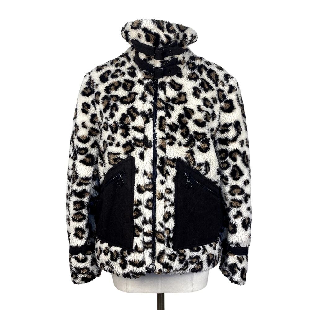 Jonathan Simkha Leopard Print Faux Fur Buckle Mob Wife Glam Avant Guad Jacket L